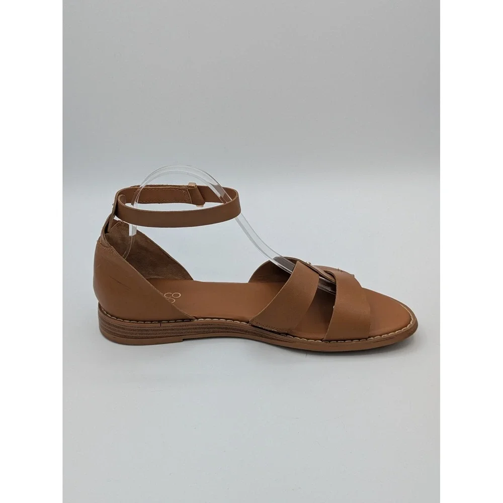 Franco Sarto Sandals 9 Tan Leather Ankle Strap Flat Minimalist Boho Summer - Picture 6 of 15